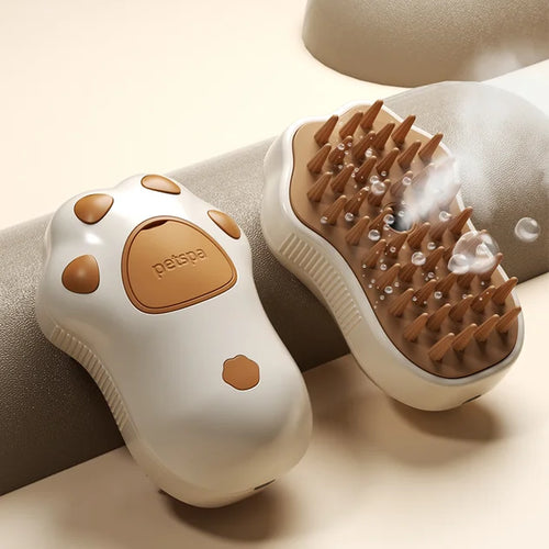 3 in 1 Pet Brush Cat Steam Brush Comb Dog Brush Electric Spray Cat Hair Brushes Massage Pet Grooming Hair Removal Combs - Color: Brown Paw